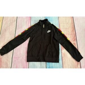 Nike Boys Track Jacket Size 5 Zip Up Red Yellow Sleeve Stripes EUC